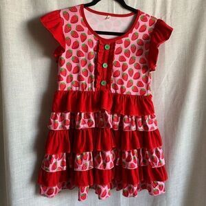 Strawberry Dress Girls Size 14-16T Pink & White Ruffles - Graphic Print Summer